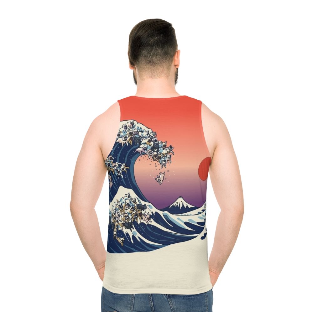 Frenchie Wave Unisex French Bulldog Hokusai Tank Top - men back