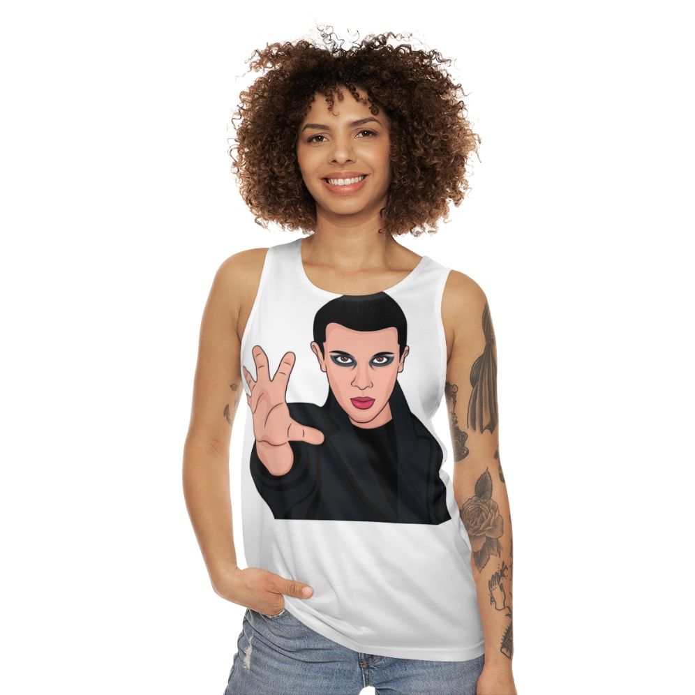 Eleven from Stranger Things wearing a retro-style tank top - women