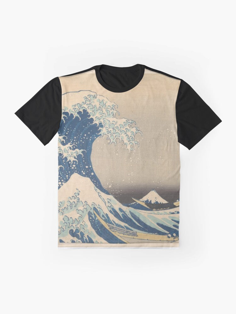 Graphic t-shirt featuring Hokusai's iconic "The Great Wave off Kanagawa" artwork - Flat lay