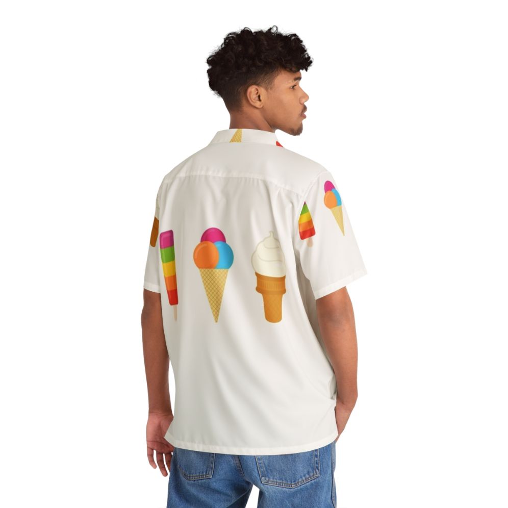 Colorful Hawaiian shirt with ice cream, popsicle, and frozen dessert print - People Back