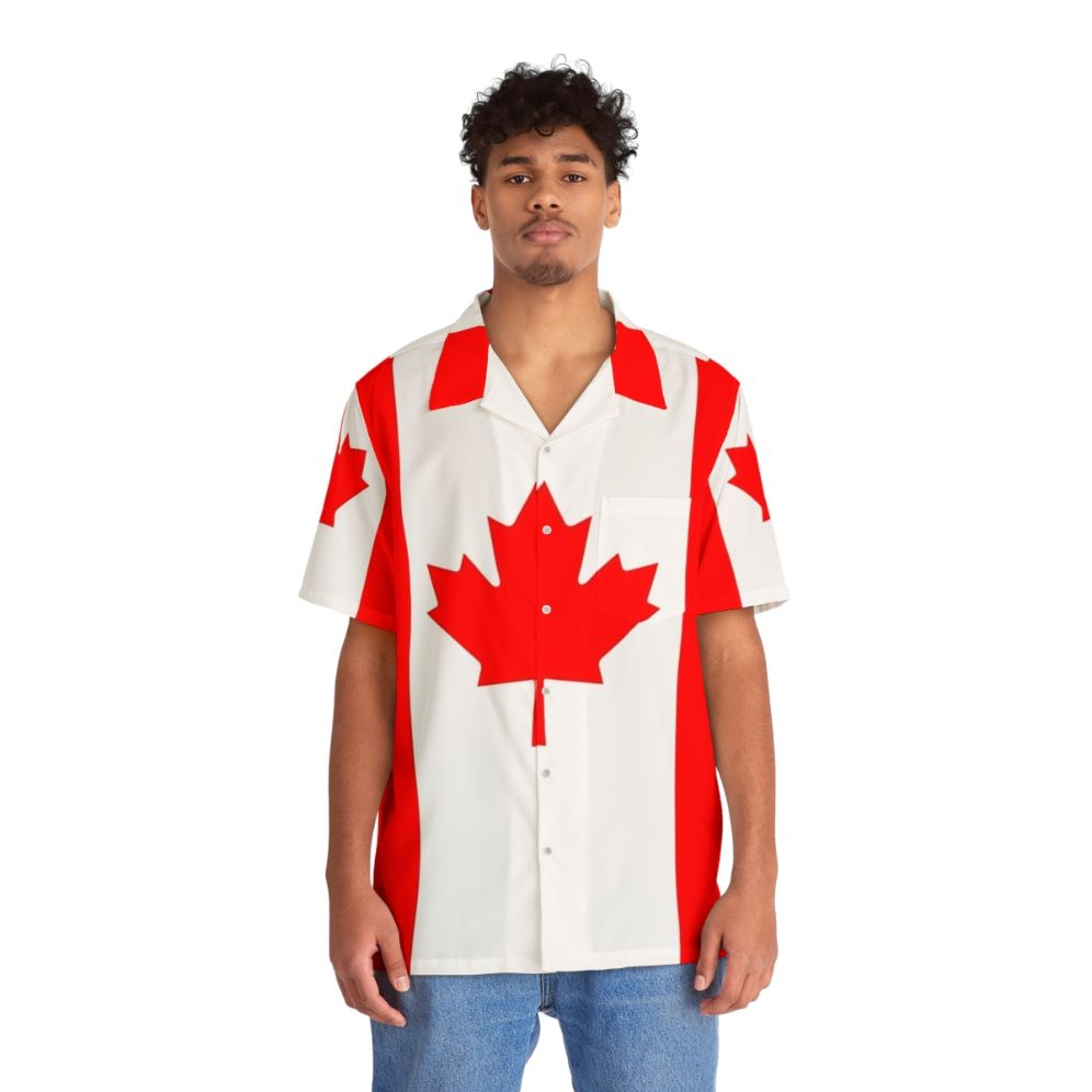 Canadian flag printed on a Hawaiian style shirt - People Front