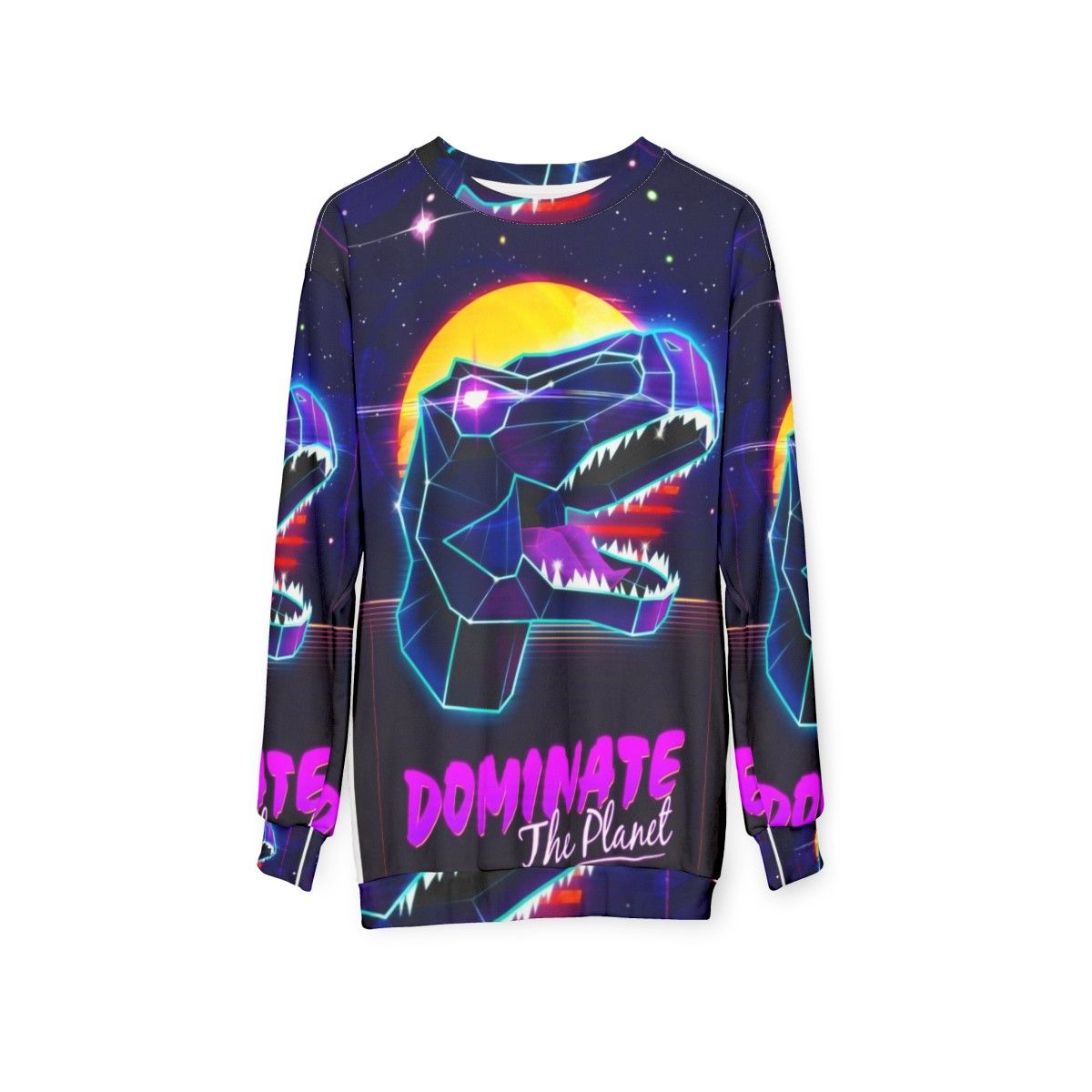 Electric Jurassic Rex Dinosaur Sweatshirt - hanging