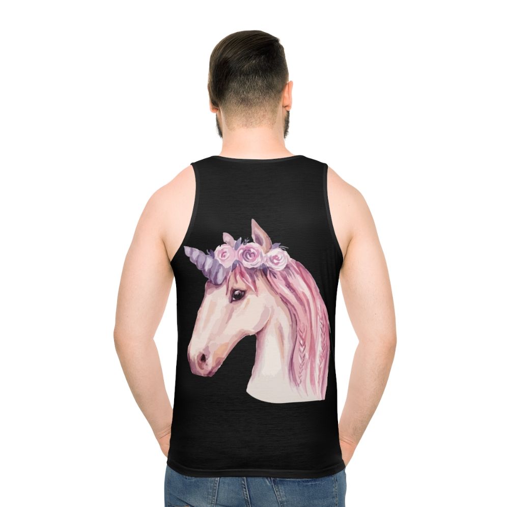 Watercolor pink unicorn unisex tank top - men back