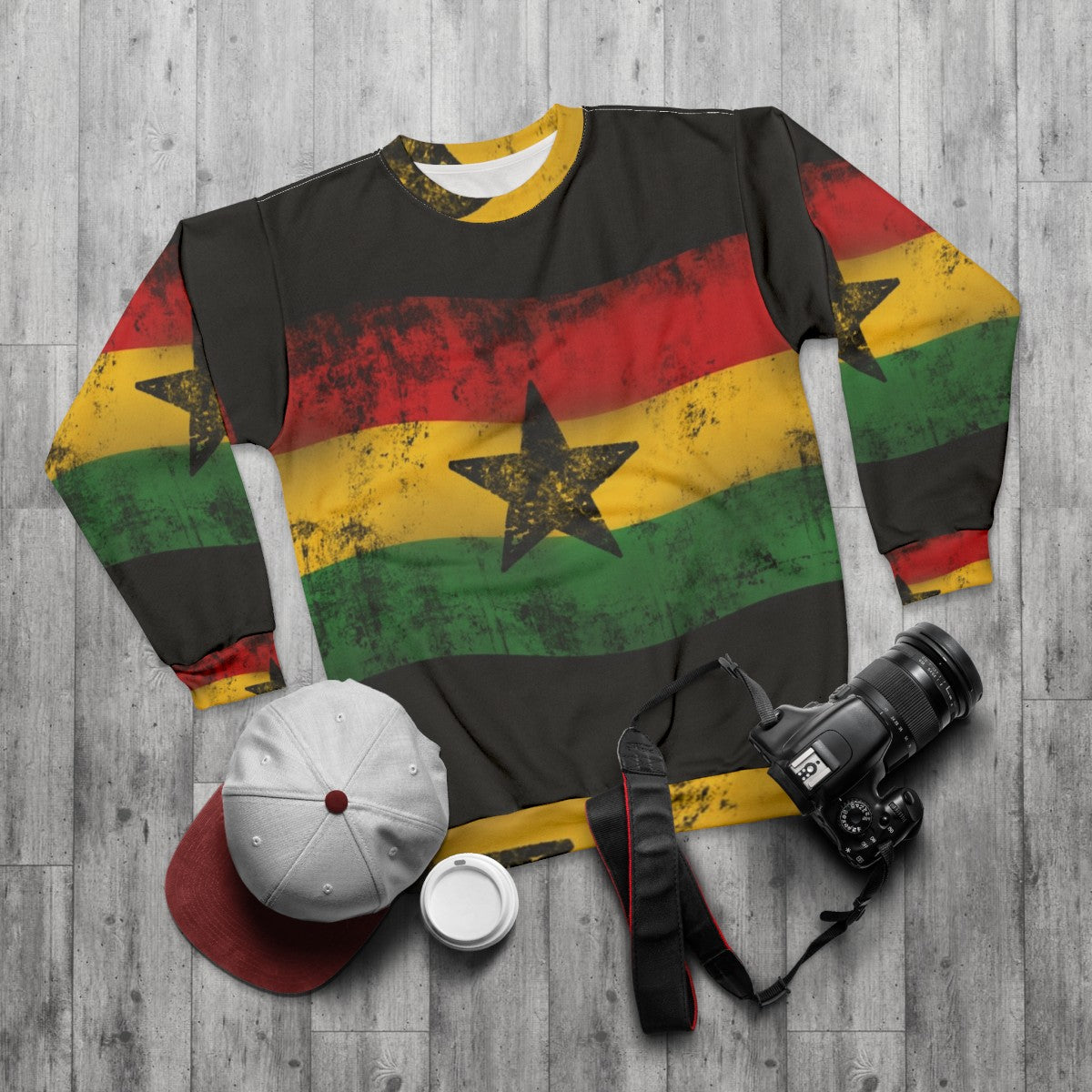 Reggae sweatshirt with One Love Rasta star design - flat lay