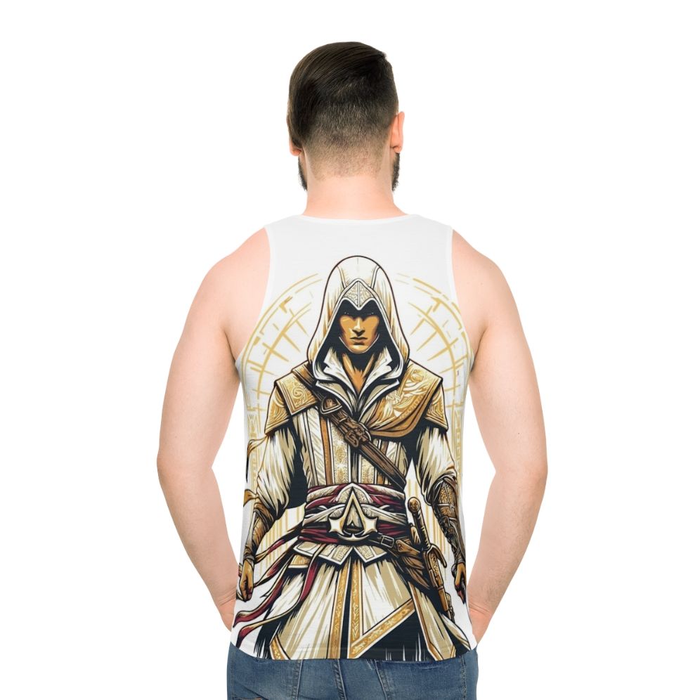 Assassin's Creed unisex tank top featuring a bright, action-packed design - men back