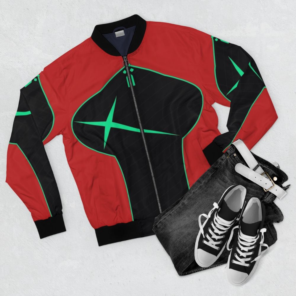 Xenoblade Pyra Bomber Jacket featuring the character Pyra from the Xenoblade video game series - Flat lay