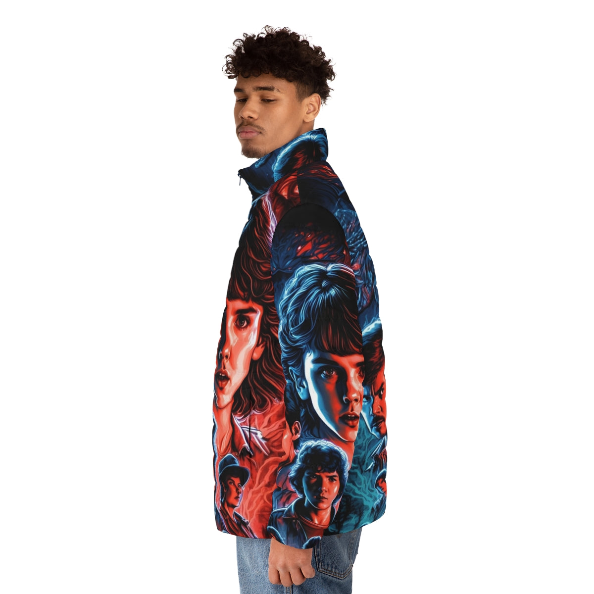 Stranger Things Japanese Style Anime Puffer Jacket - men side left