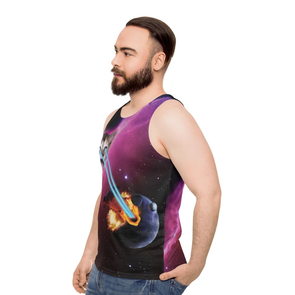 Laser Cat Destroyer of Planets Unisex Galaxy Tank Top - men side