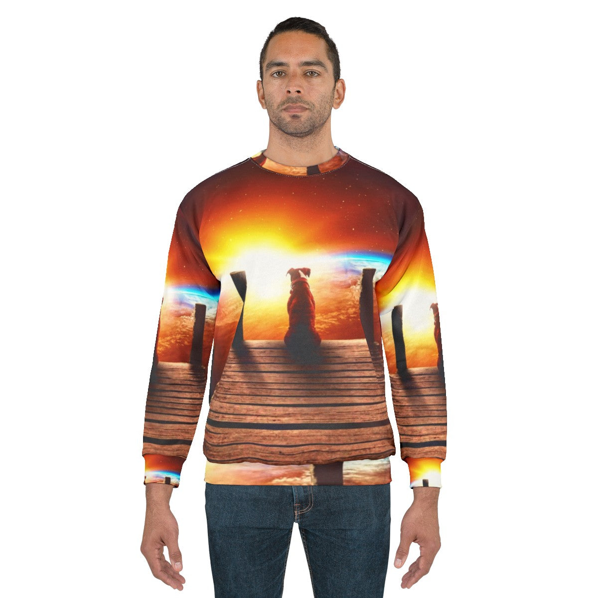 Surreal sci-fi sweatshirt with a dog in space design - men