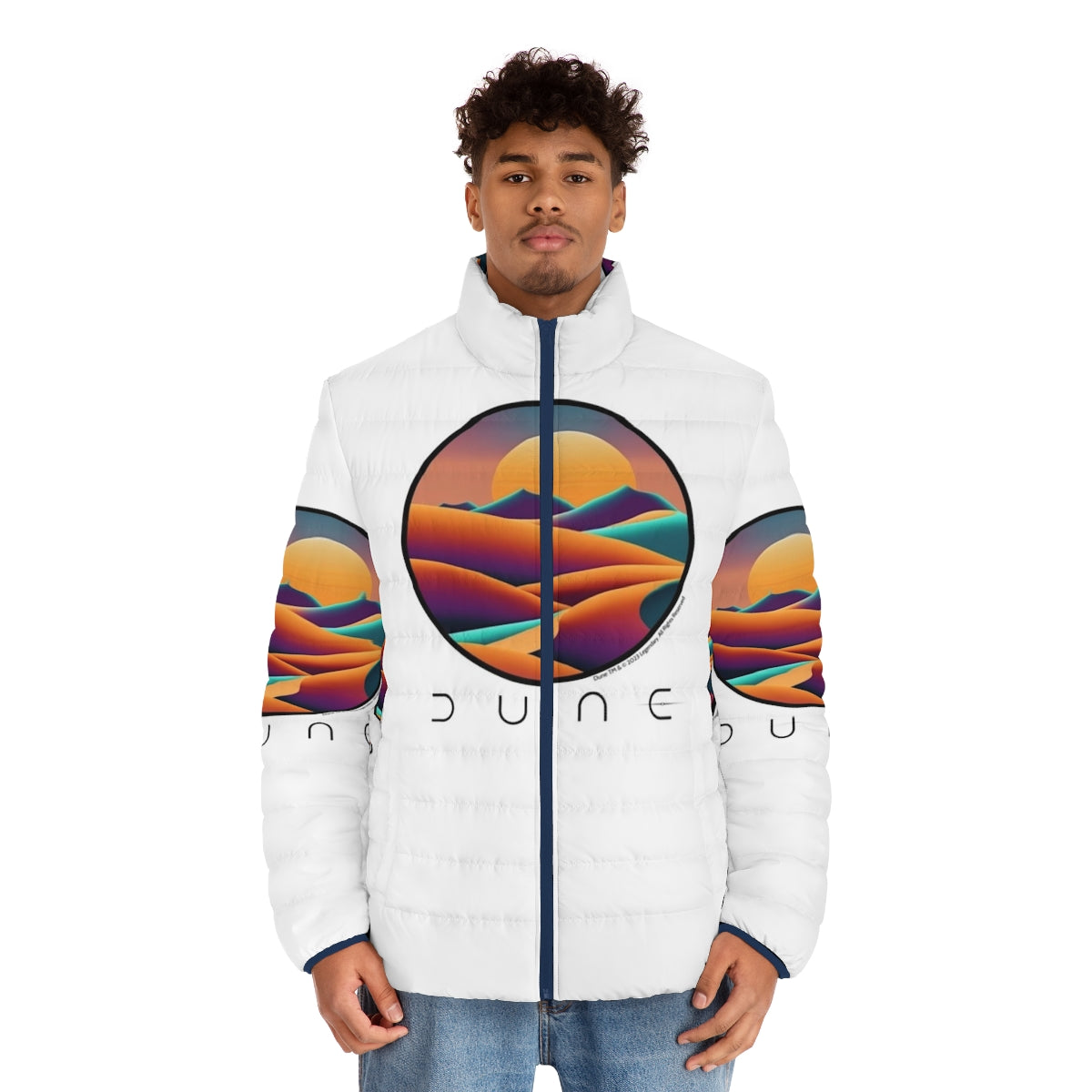 Dune landscape puffer jacket featuring a desert scene - men front