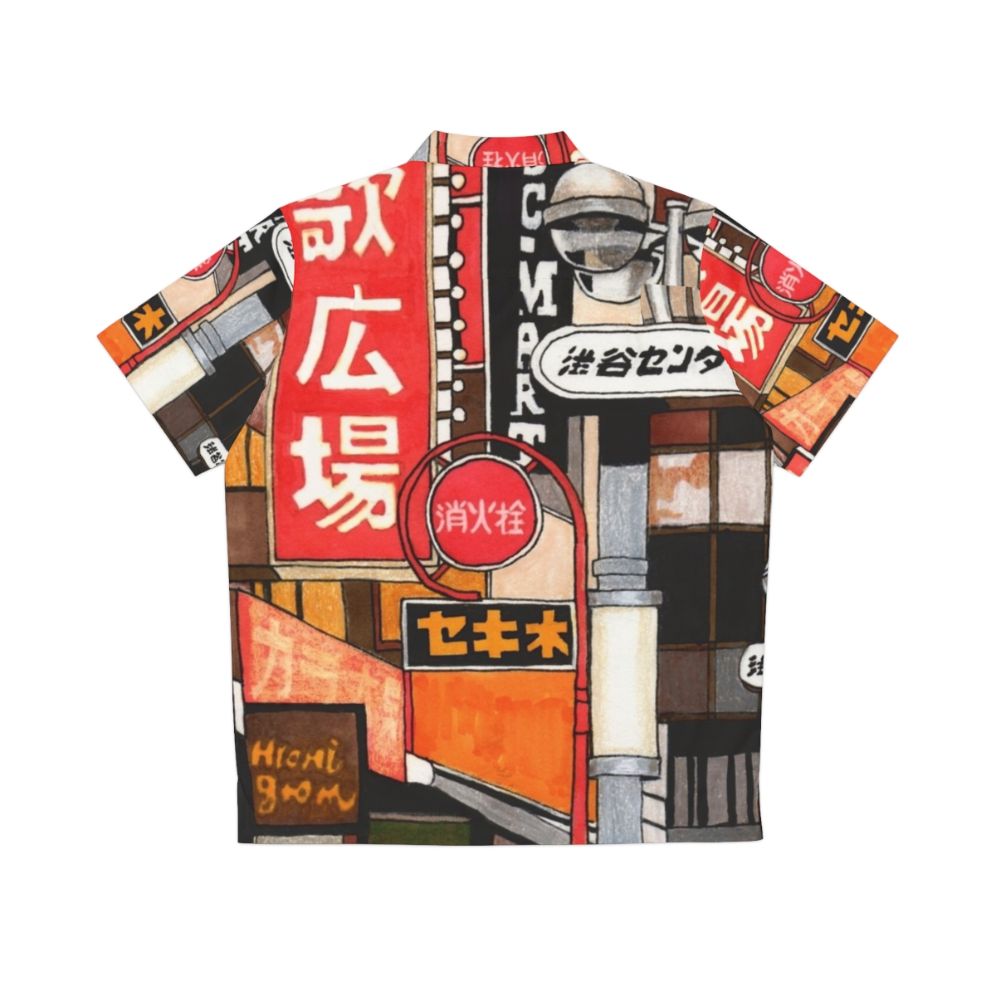 Tokyo street signs Hawaiian shirt with neon lights and urban style - Back