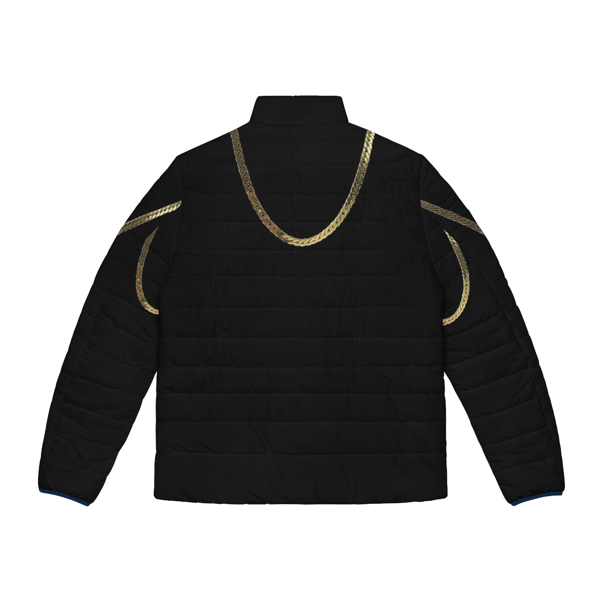 Stylish gold puffer jacket with gold chain detailing - Back