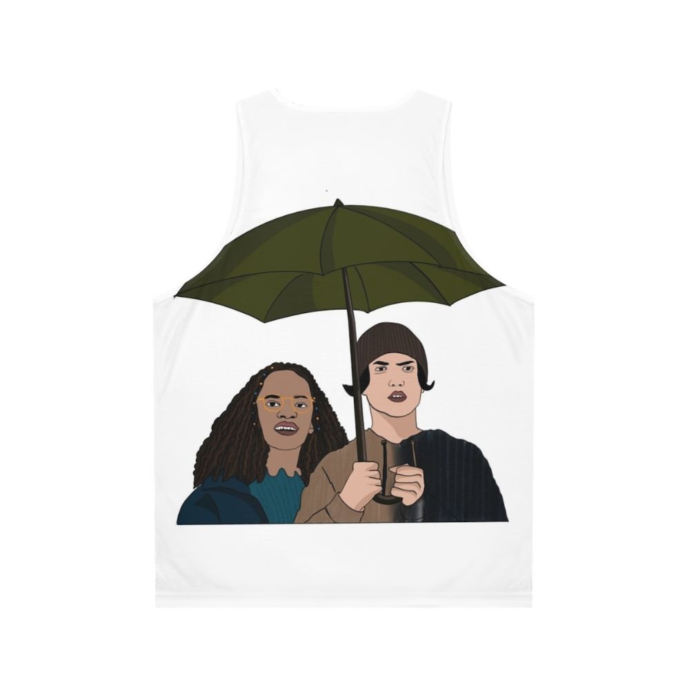 Heartstopper Netflix Unisex Tank Top featuring characters Nick, Charlie, and Nellie - Back