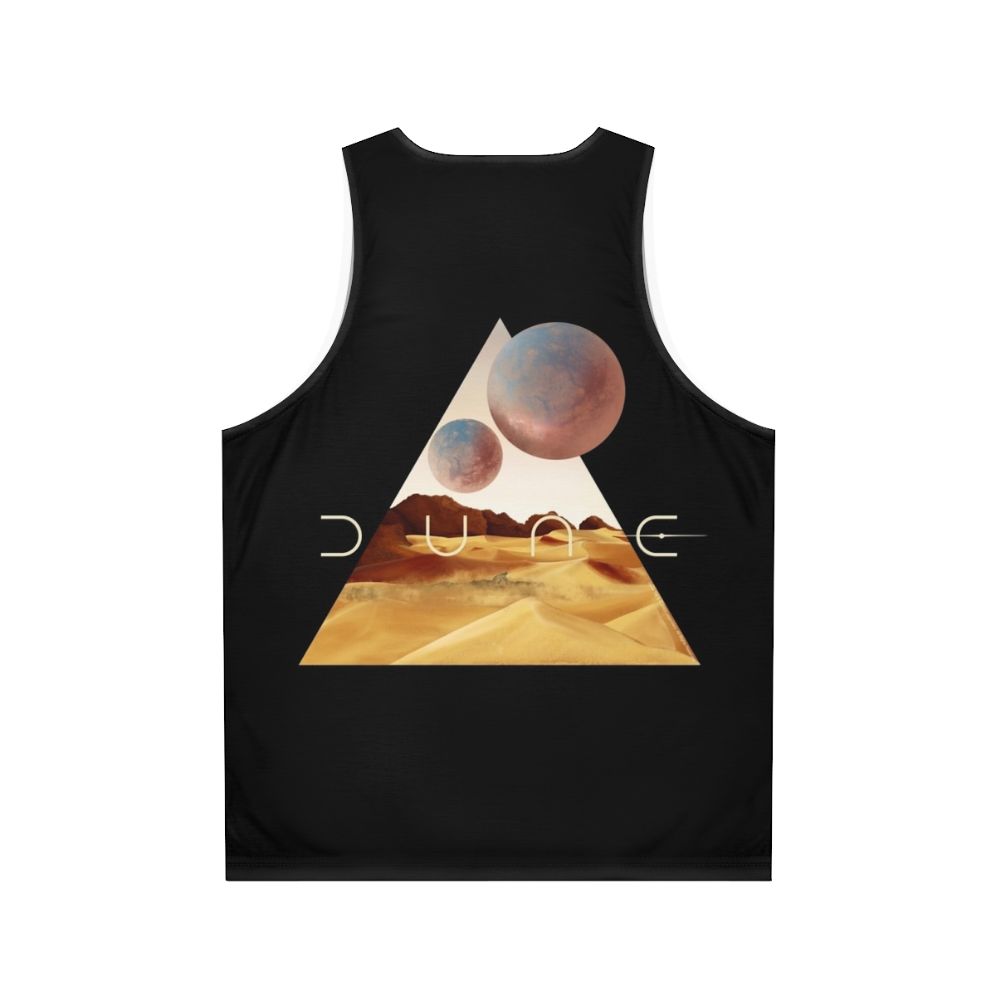 Dune movie inspired unisex tank top with desert and sandworm design - Back