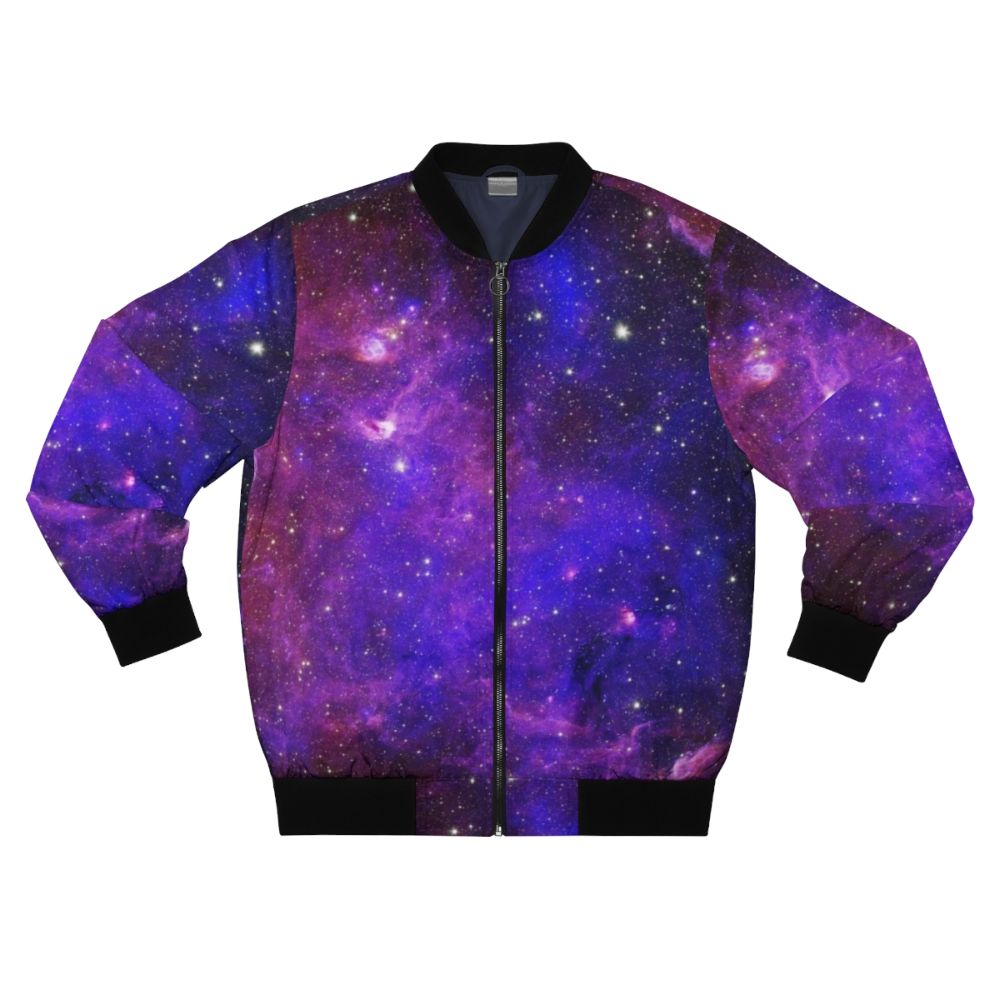 Galaxy design bomber jacket with vibrant cosmic patterns and stars