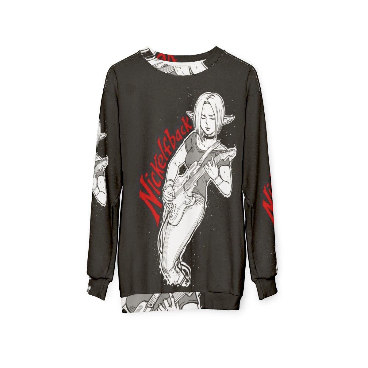 Elf Rock Band Sweatshirt featuring fantasy design and guitar - hanging