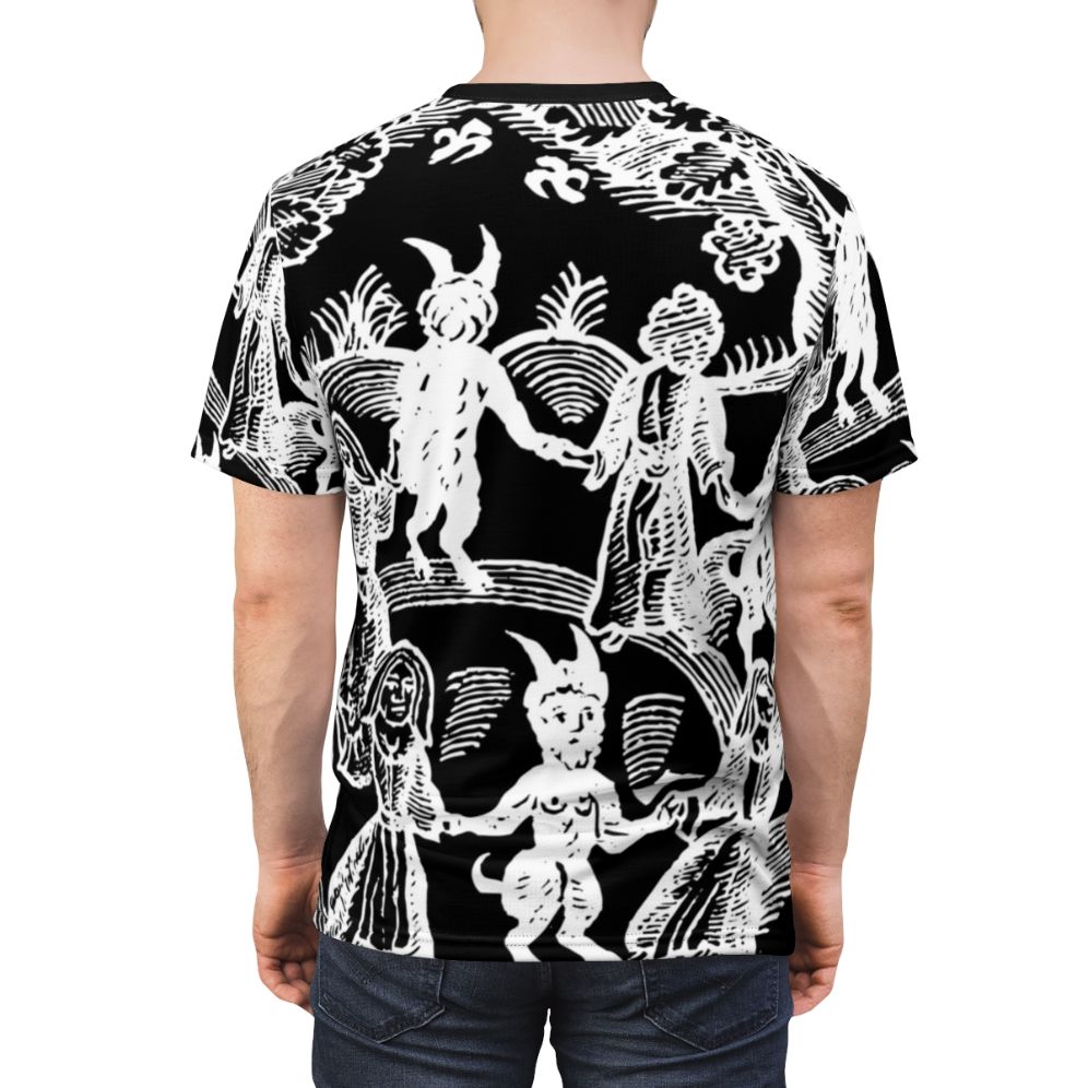 Occult-inspired 'Dance With The Devil' all-over print t-shirt featuring a skull and goat design - men back