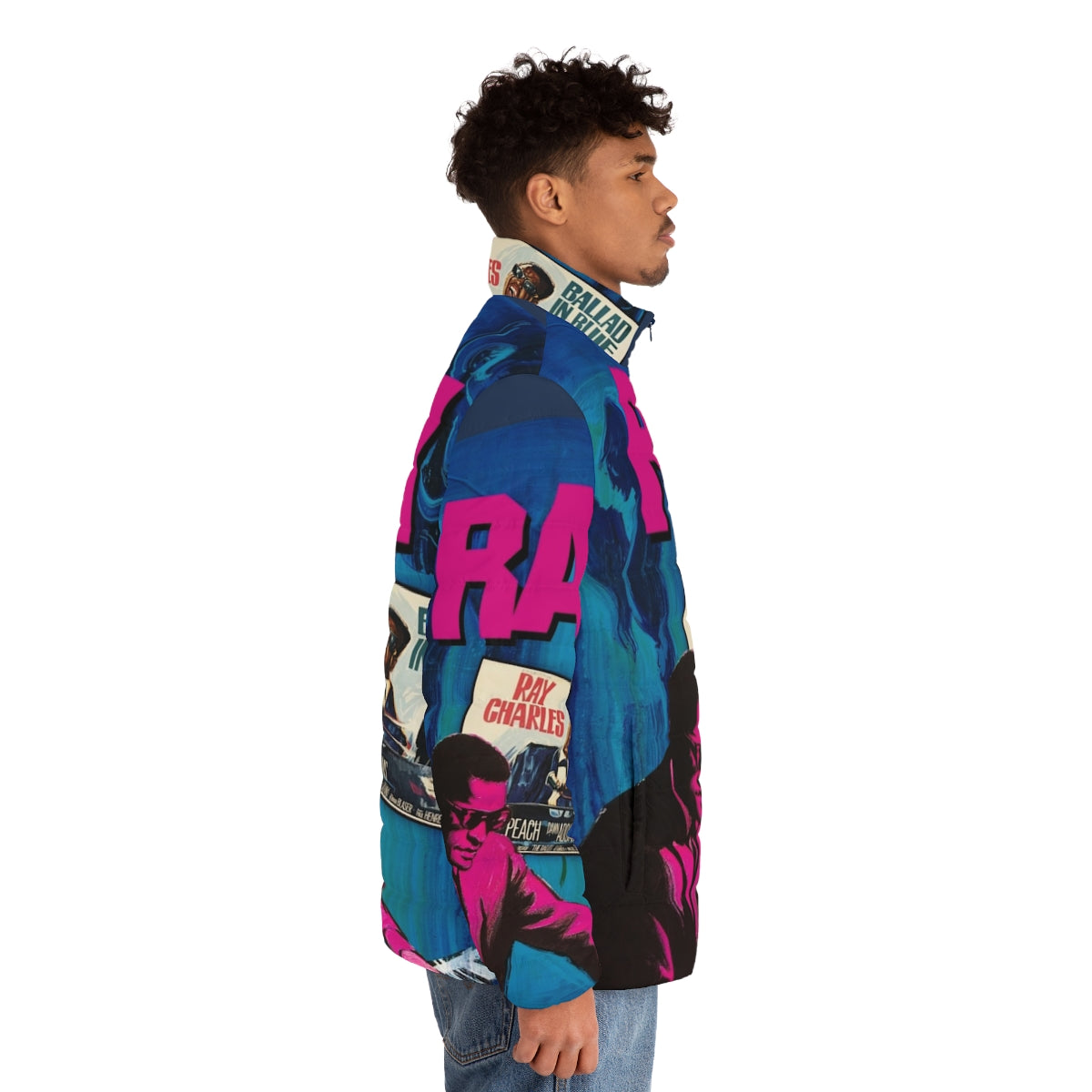 Ray Charles inspired blues puffer jacket - men side right