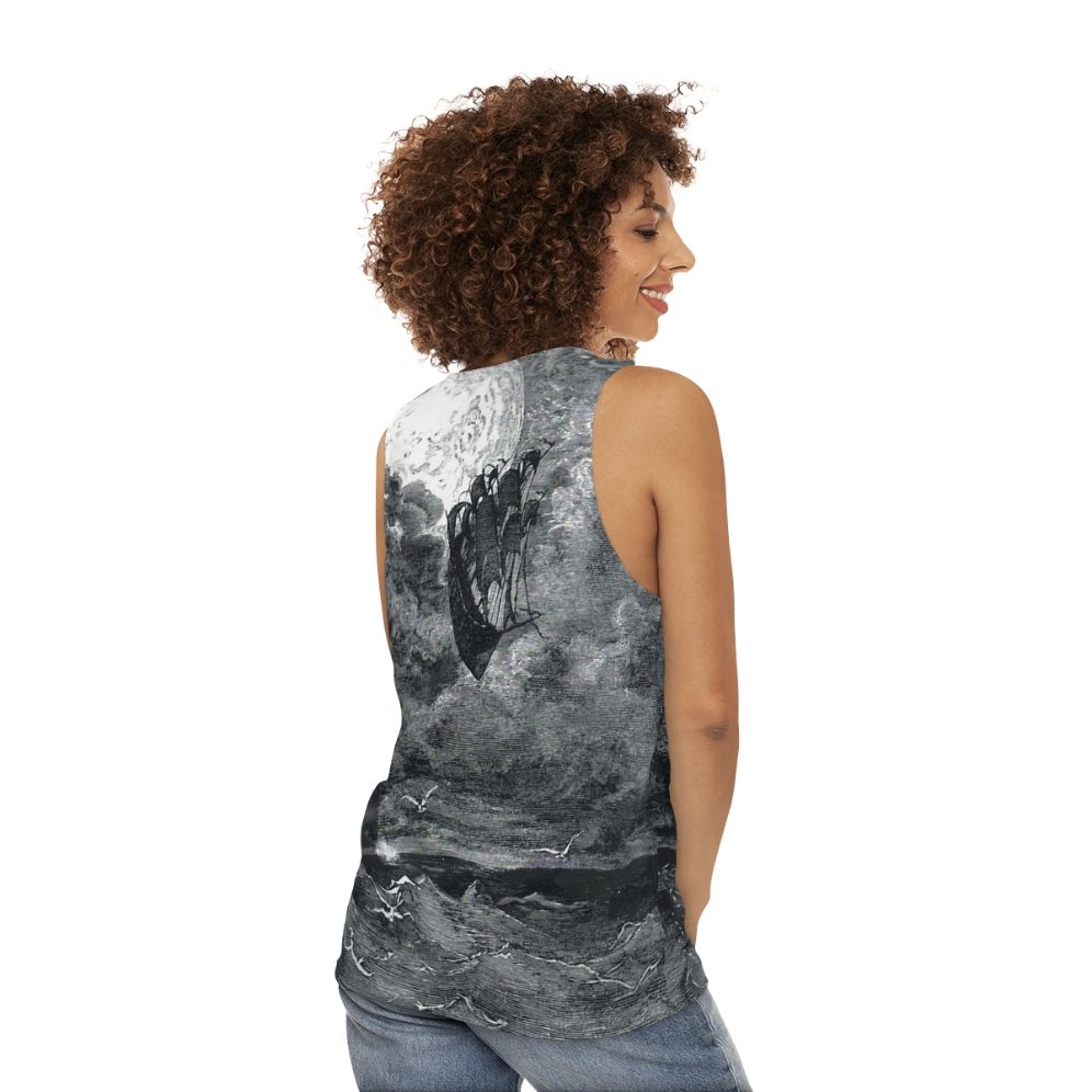 Gustave Dore's vintage engraving of a voyage to the moon on a unisex tank top - women back