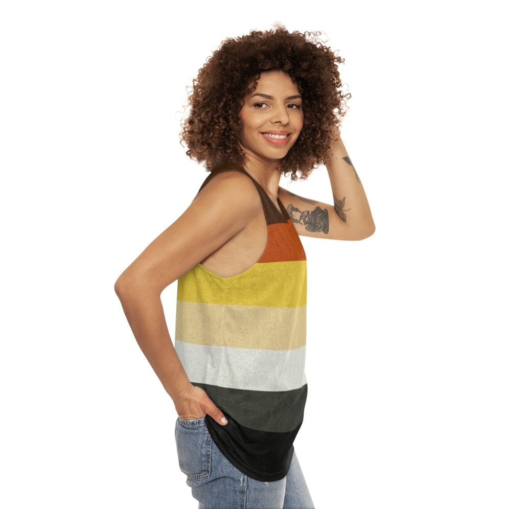 Gay bear pride flag colored background unisex tank top - women side