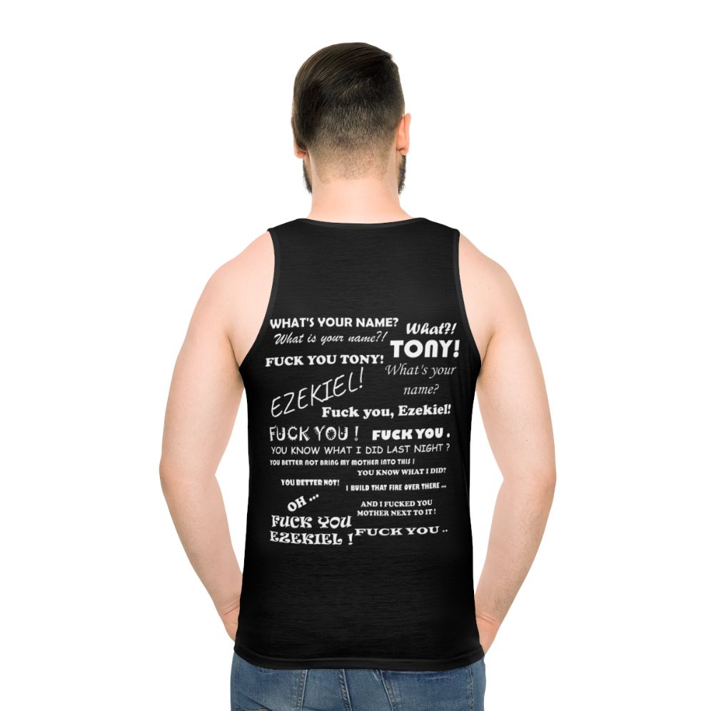 Unisex tank top with "Tony and Ezekiel Illarius Discussion" quote - men back