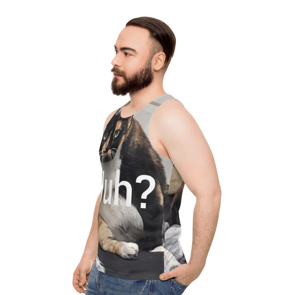 Unisex funny cat "Huh" tank top - men side