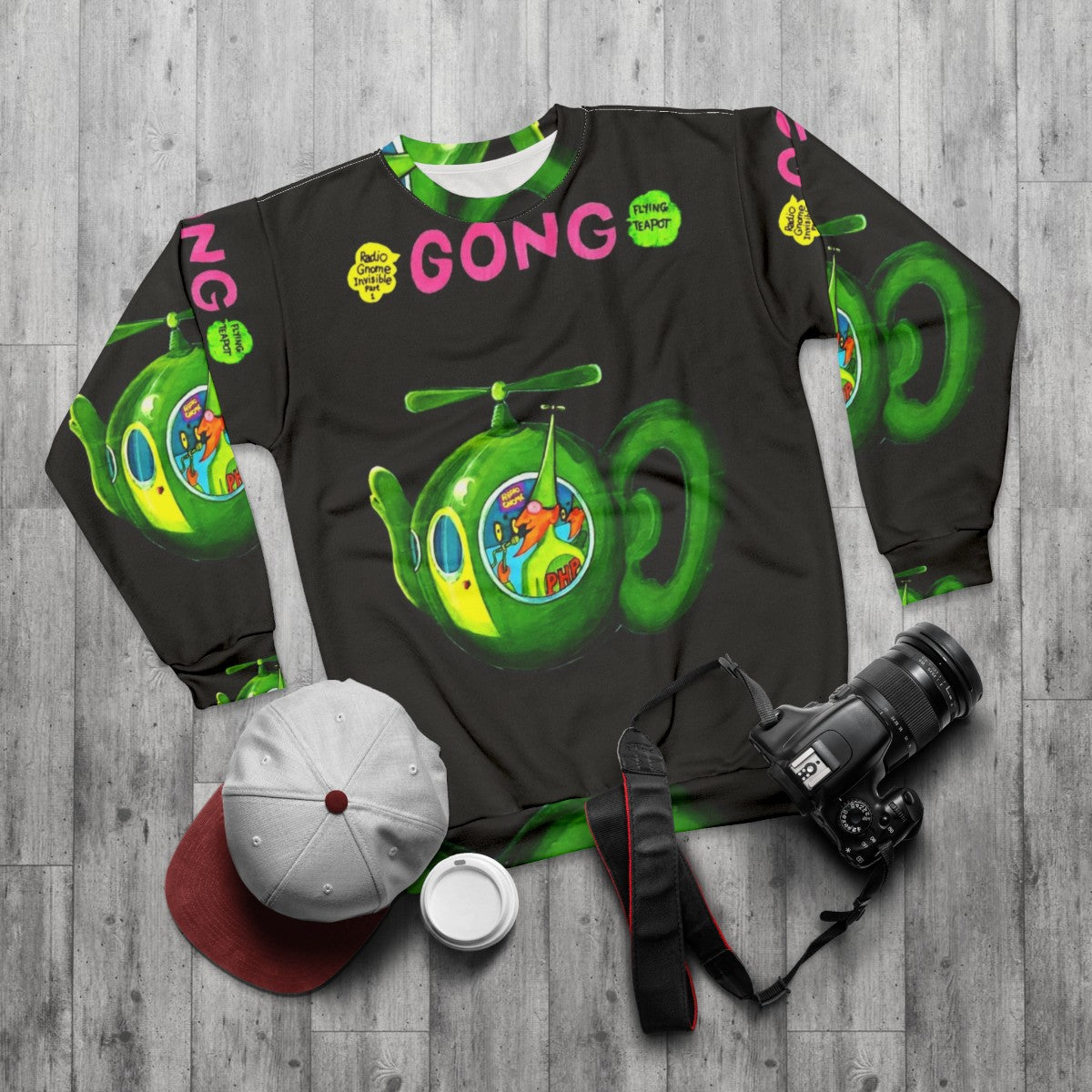 Vintage Gong Flying Teapot Sweatshirt - flat lay