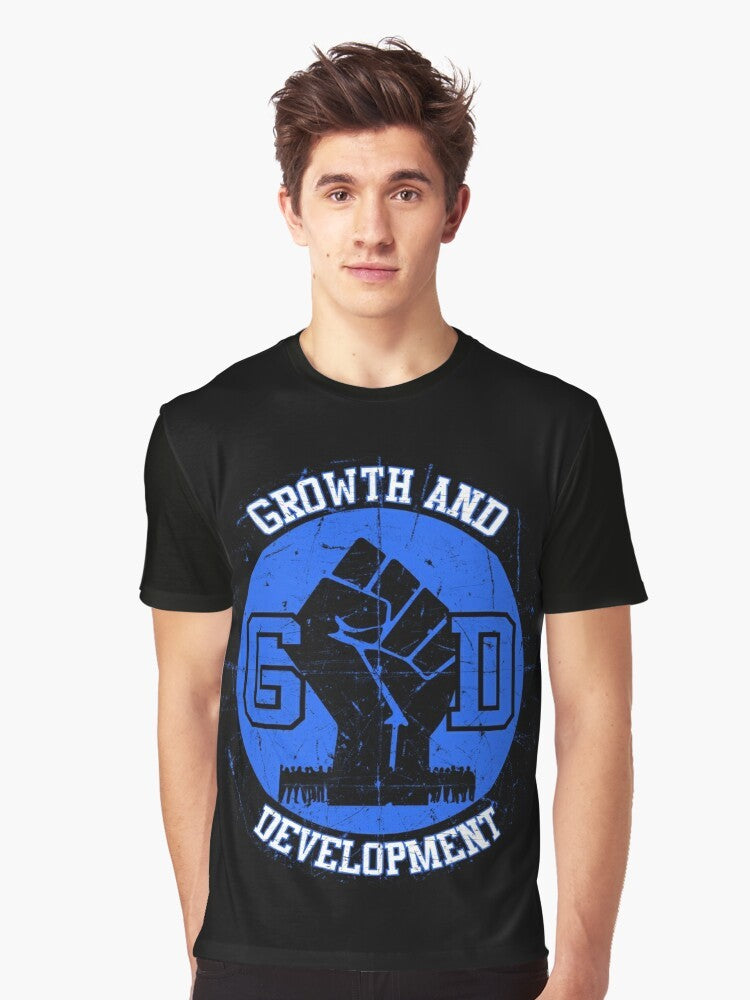 Growth and Development Graphic T-Shirt featuring African American culture and Chicago gang references - Men