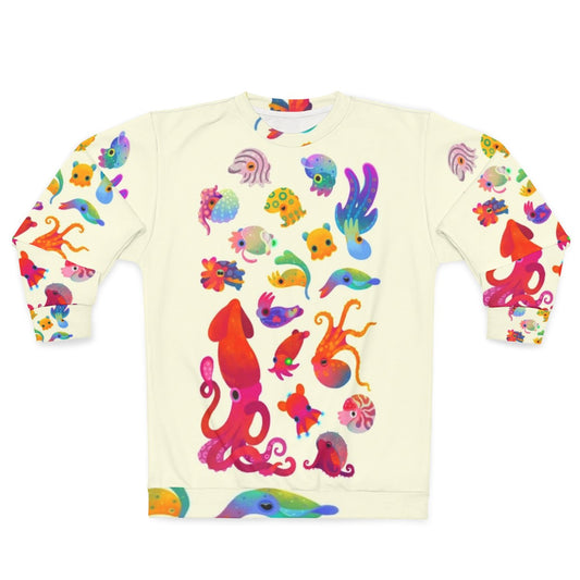 Pastel cephalopod print on a cozy sweatshirt