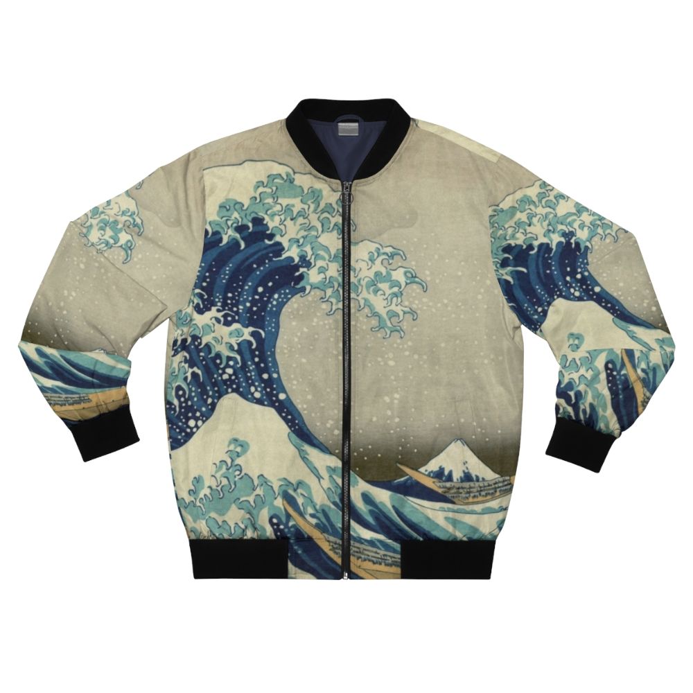 Stylish Japanese-inspired bomber jacket with the famous "Great Wave off Kanagawa" design.