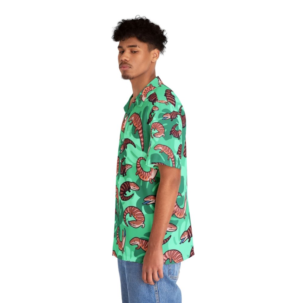 Blue Tongue Skink Hawaiian Shirt with Cute Cartoon Lizard Pattern - People Left