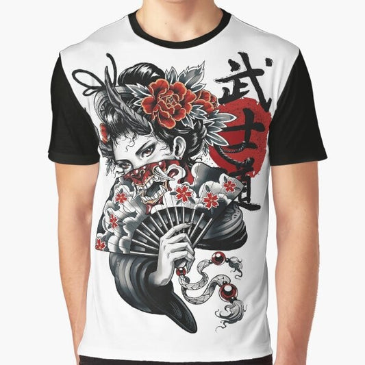 Geisha Vaporwave Cyberpunk Graphic T-Shirt with Japanese Pop Art and Urban Style Design