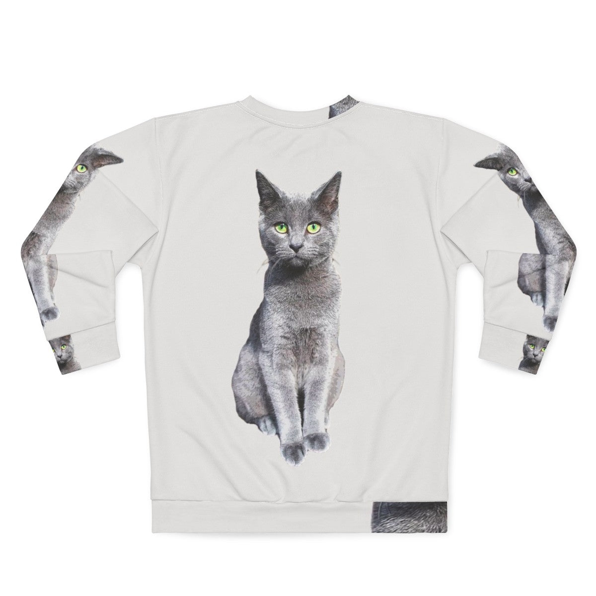 Adorable Russian Blue Cat Kitten Wearing Cozy Sweatshirt - Back