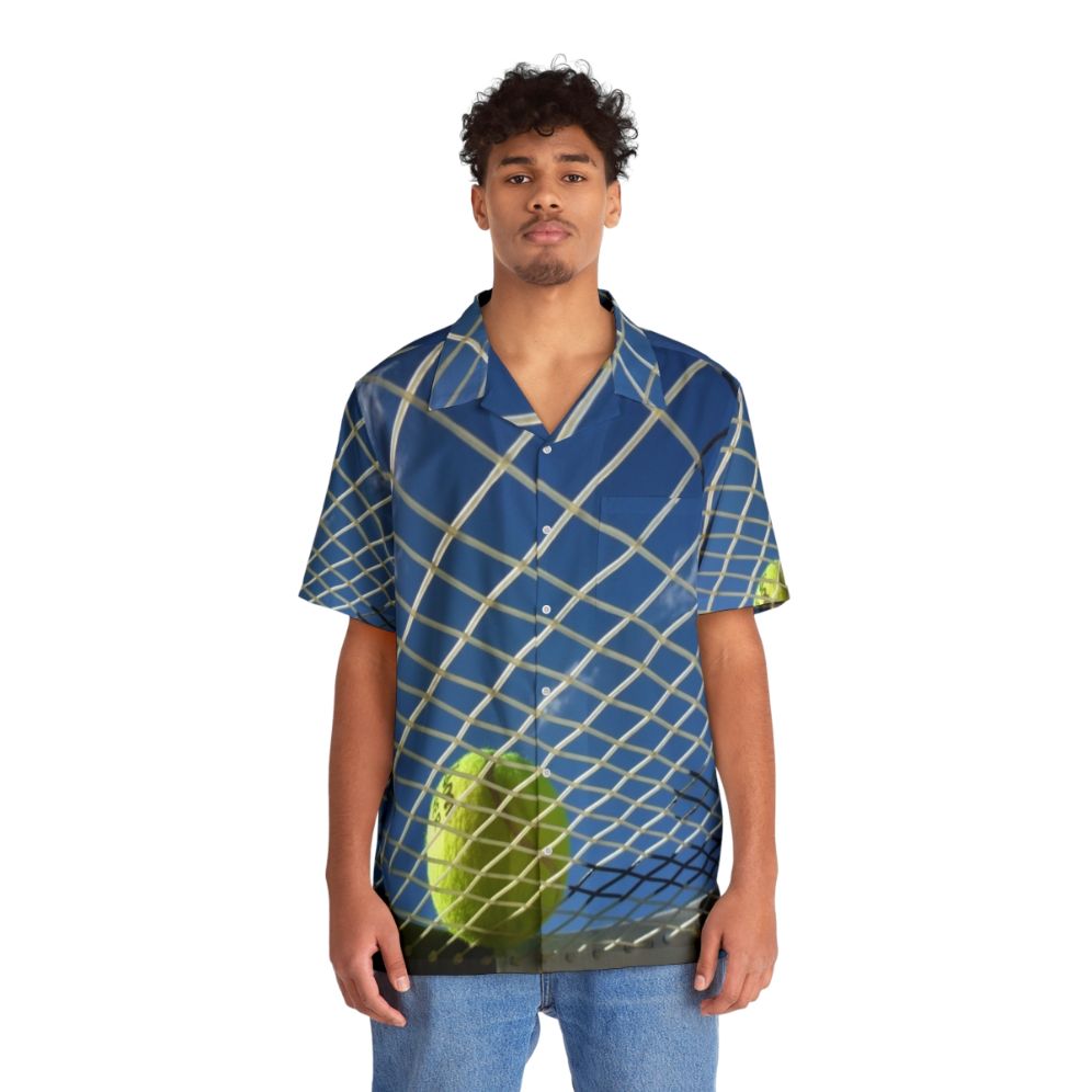 Tropical Tennis Hawaiian Shirt with Tennis Ball Print - People Front