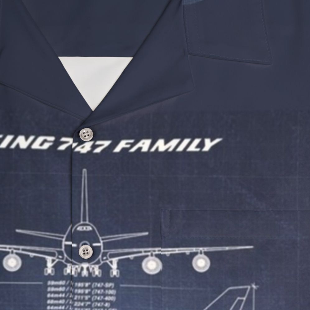 Boeing 747 Family Blueprint Dark Blue Hawaiian Shirt - Detail