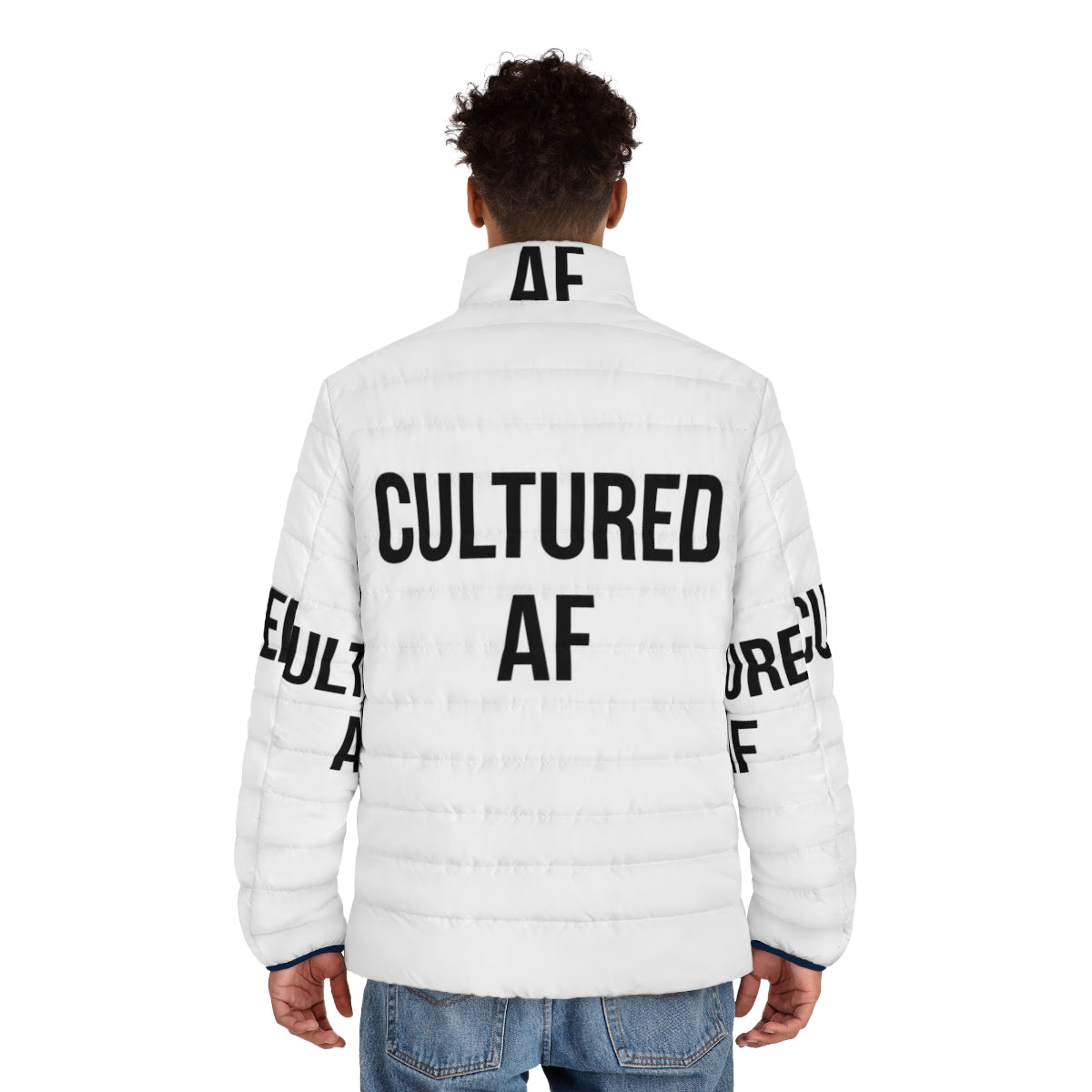 Cultured AF puffer jacket, a stylish and ironic clothing piece - men back