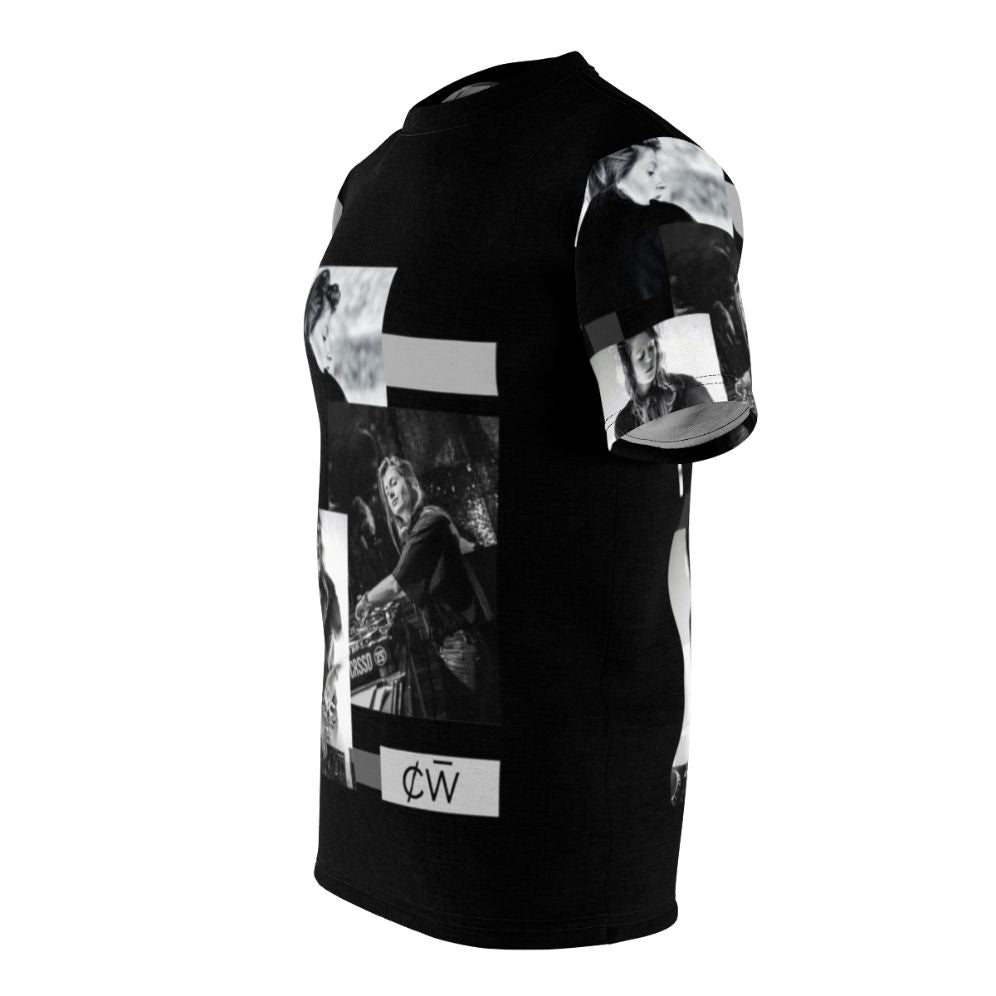 Charlotte de Witte inspired black and white all-over print t-shirt for electronic dance music fans - men left