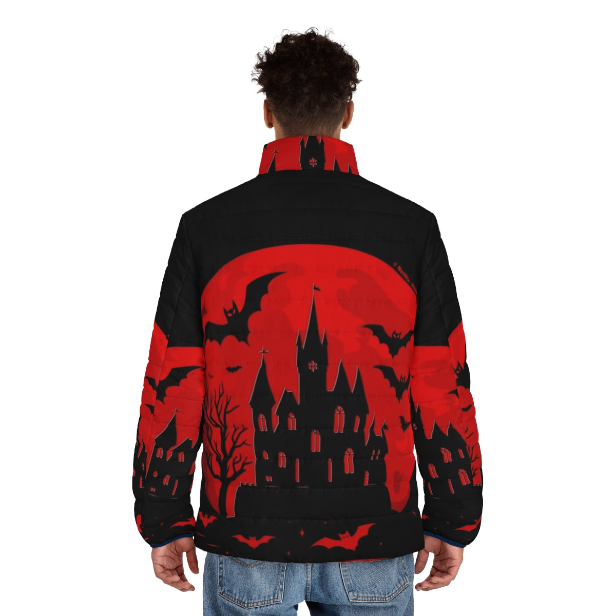 Minimalist Castlevania Inspired Puffer Jacket in Red - men back