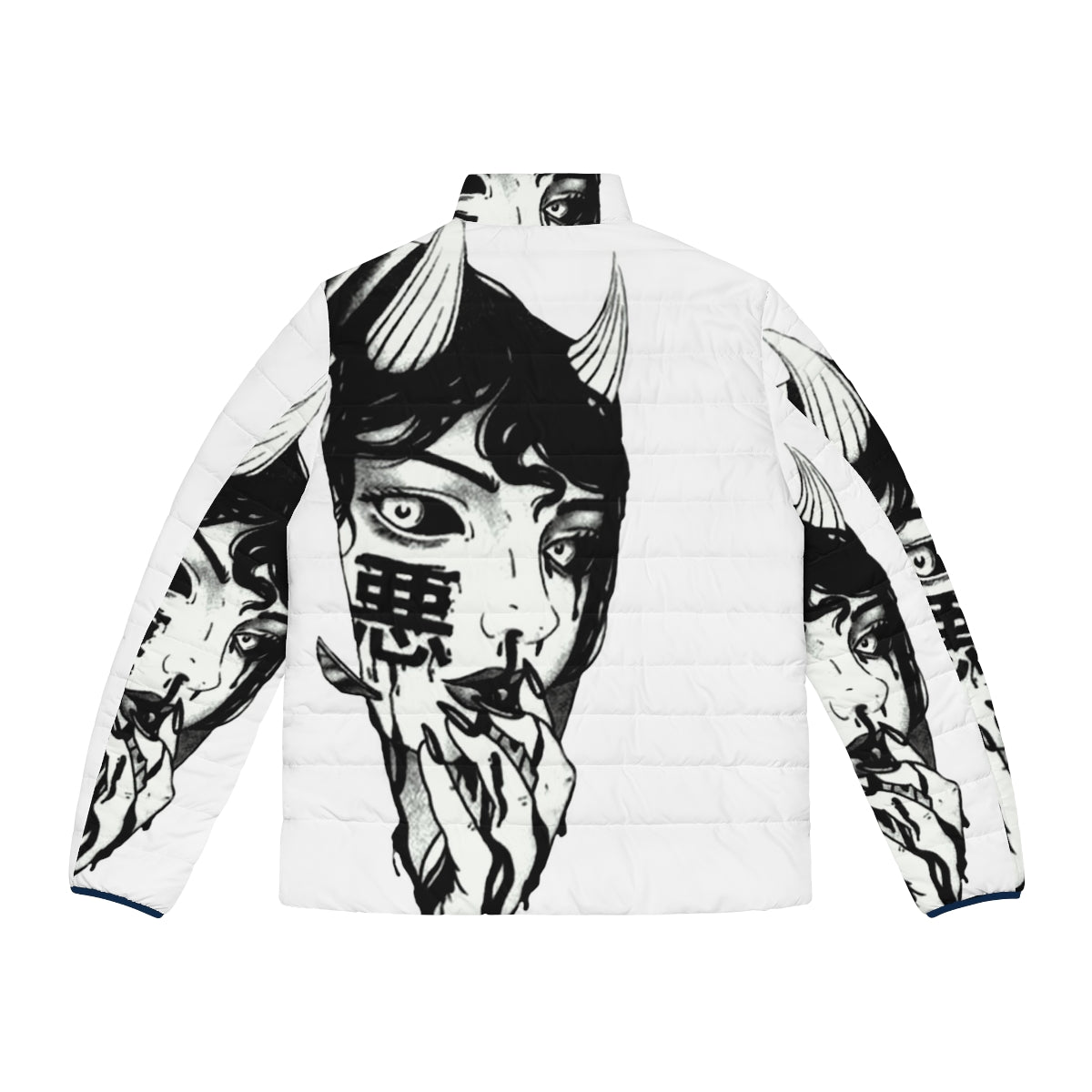 Cyberpunk-inspired black and white puffer jacket with futuristic design - Back