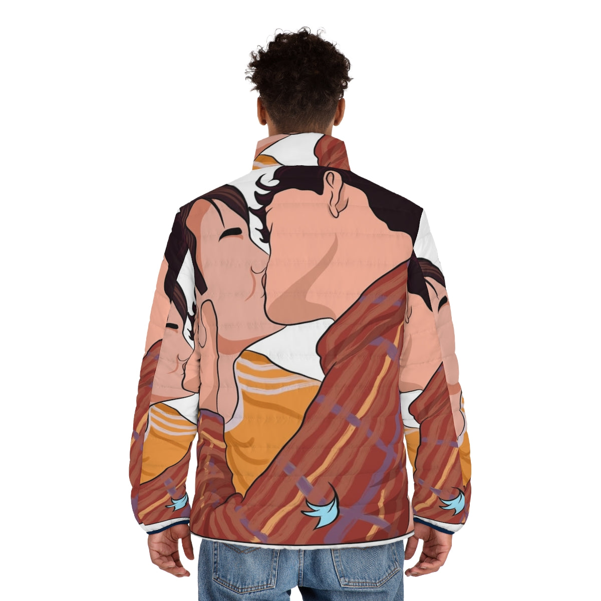 Puffer jacket featuring the iconic kiss scene from the Netflix series Heartstopper - men back