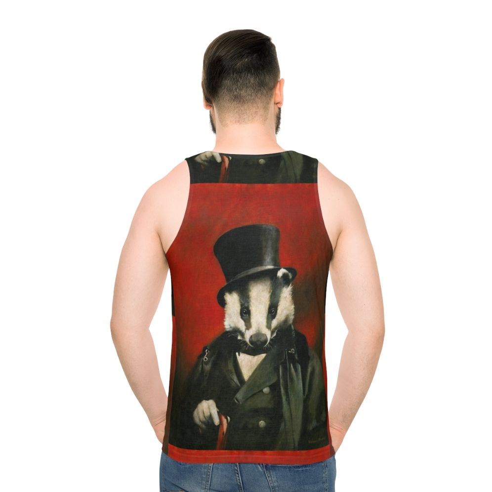 Quirky Victorian Badger Portrait Unisex Tank Top - men back