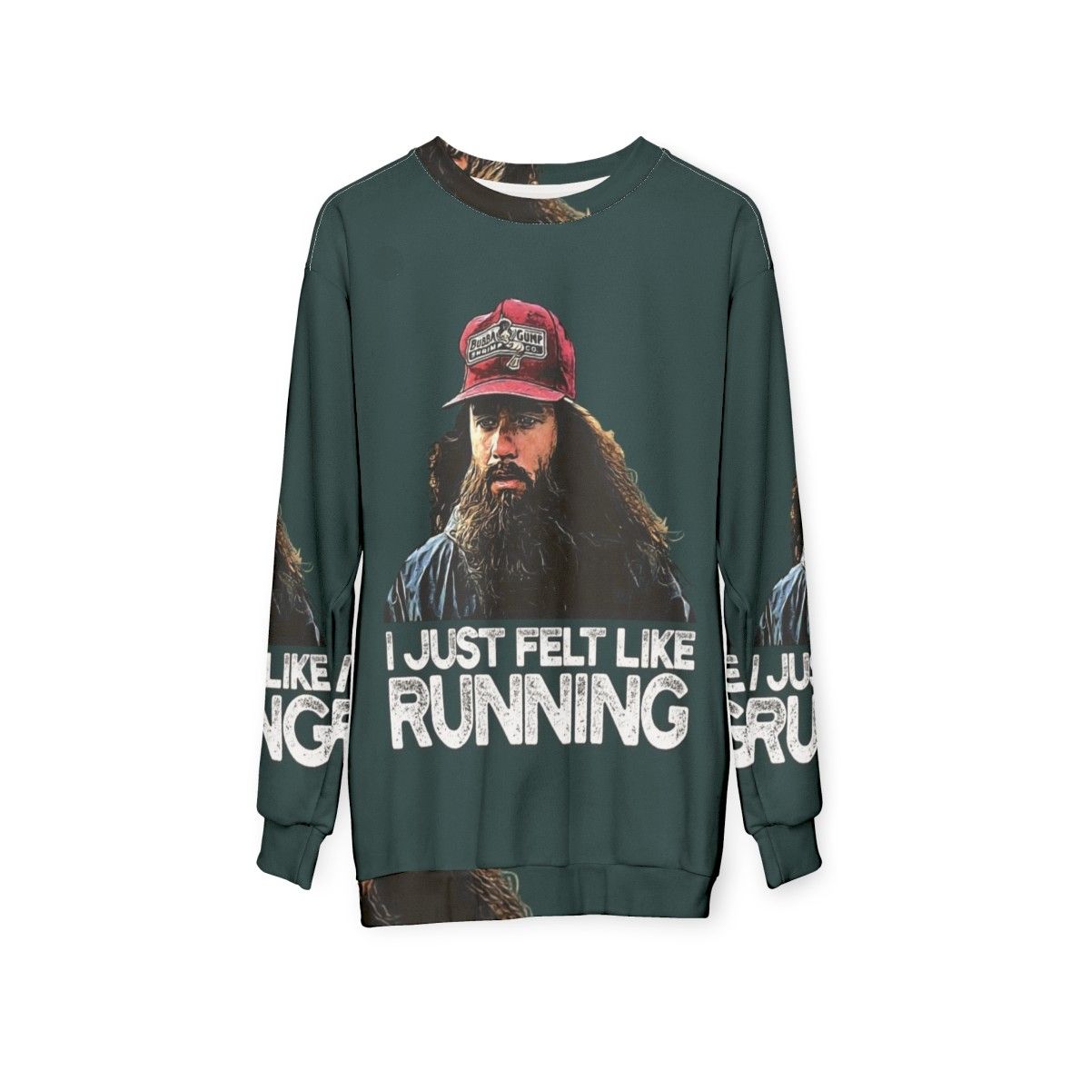 "I Just Felt Like Running" Forrest Gump inspired graphic on a cozy sweatshirt - hanging