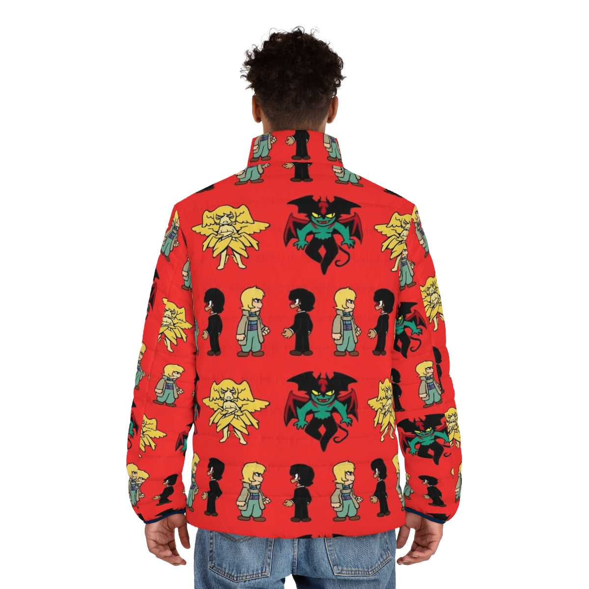 Devilman Puffer Jacket featuring iconic anime character design - men back