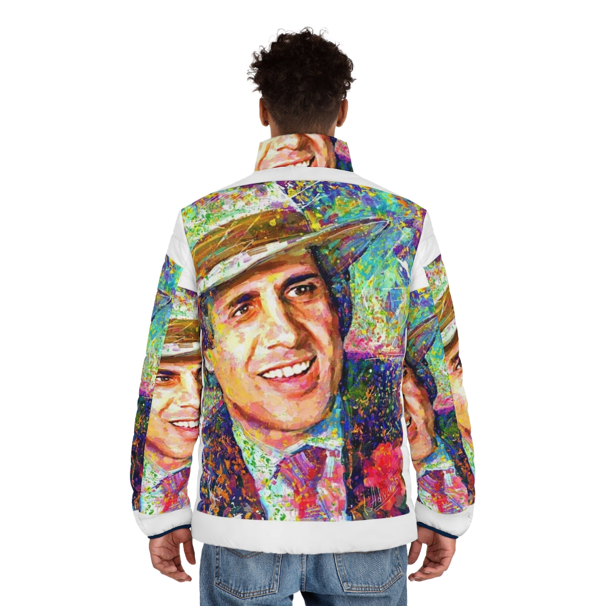 Adriano Celentano Dream Puffer Jacket - Impressionist Art Portrait - men back