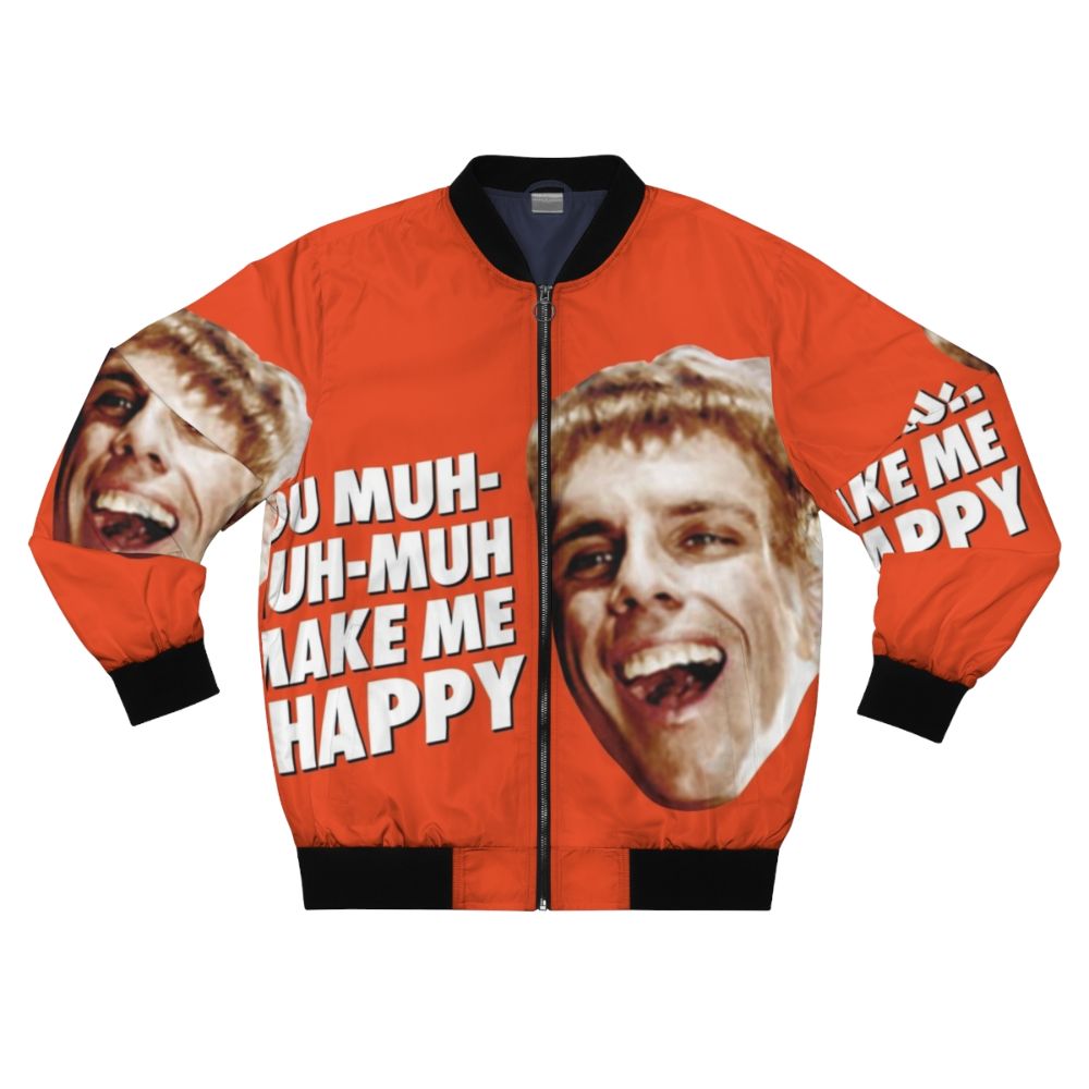 Simple Jack bomber jacket with 'You Muh-Muh-Make Me Happy' text from Tropic Thunder