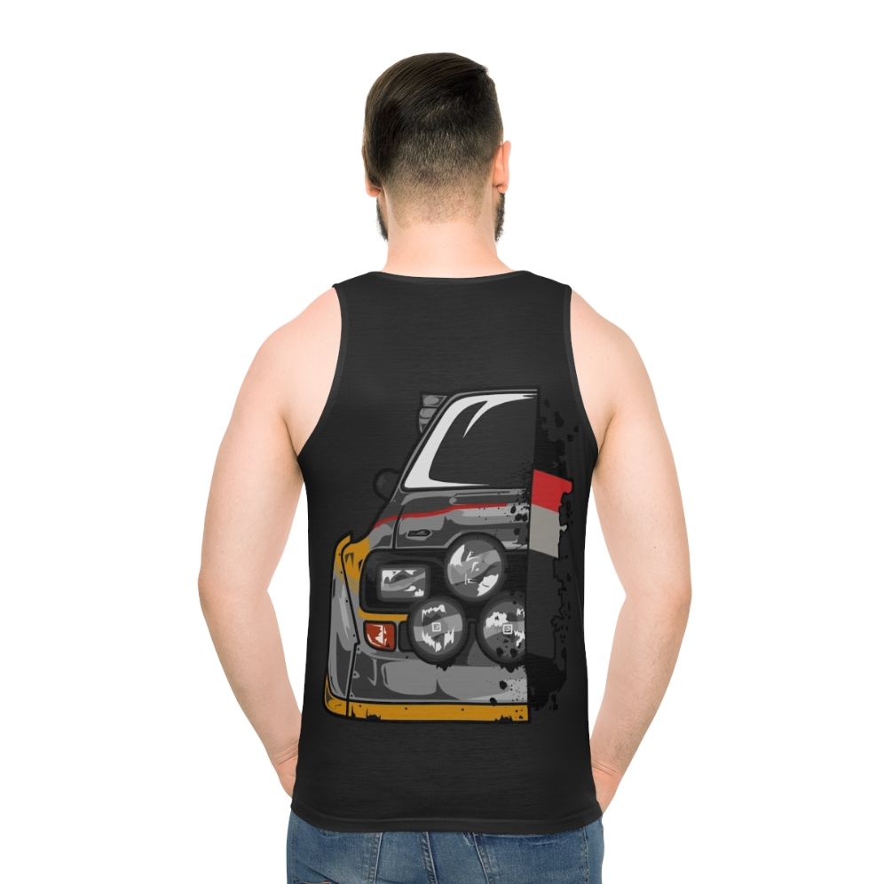 Colorful unisex tank top with Group B racing design - men back