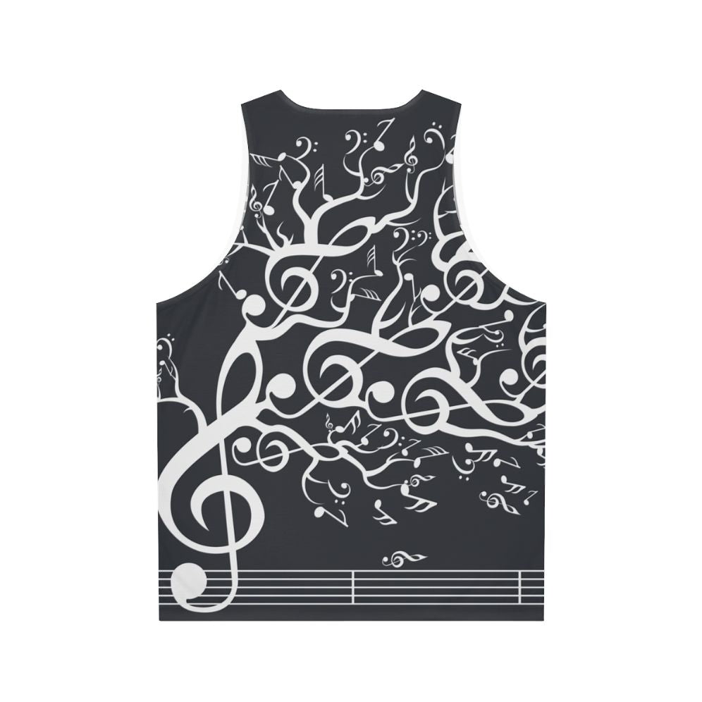 White unisex tank top with nature and music design - Back