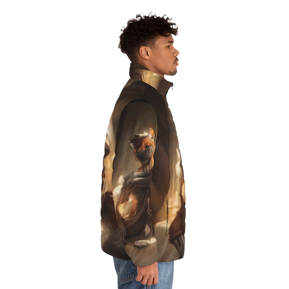 Contentment Puffer Jacket - Anthro canine digital art featuring a wolf or dog-like character - men side right