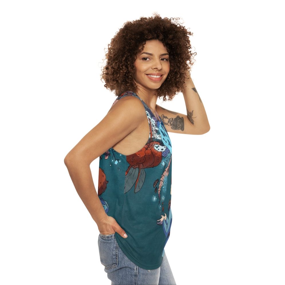 Nausicaa unisex tank top with nature and bug pattern design - women side