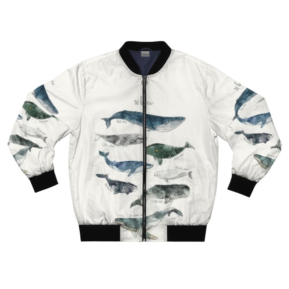 Whales humpback bomber jacket in gray and blue watercolor design